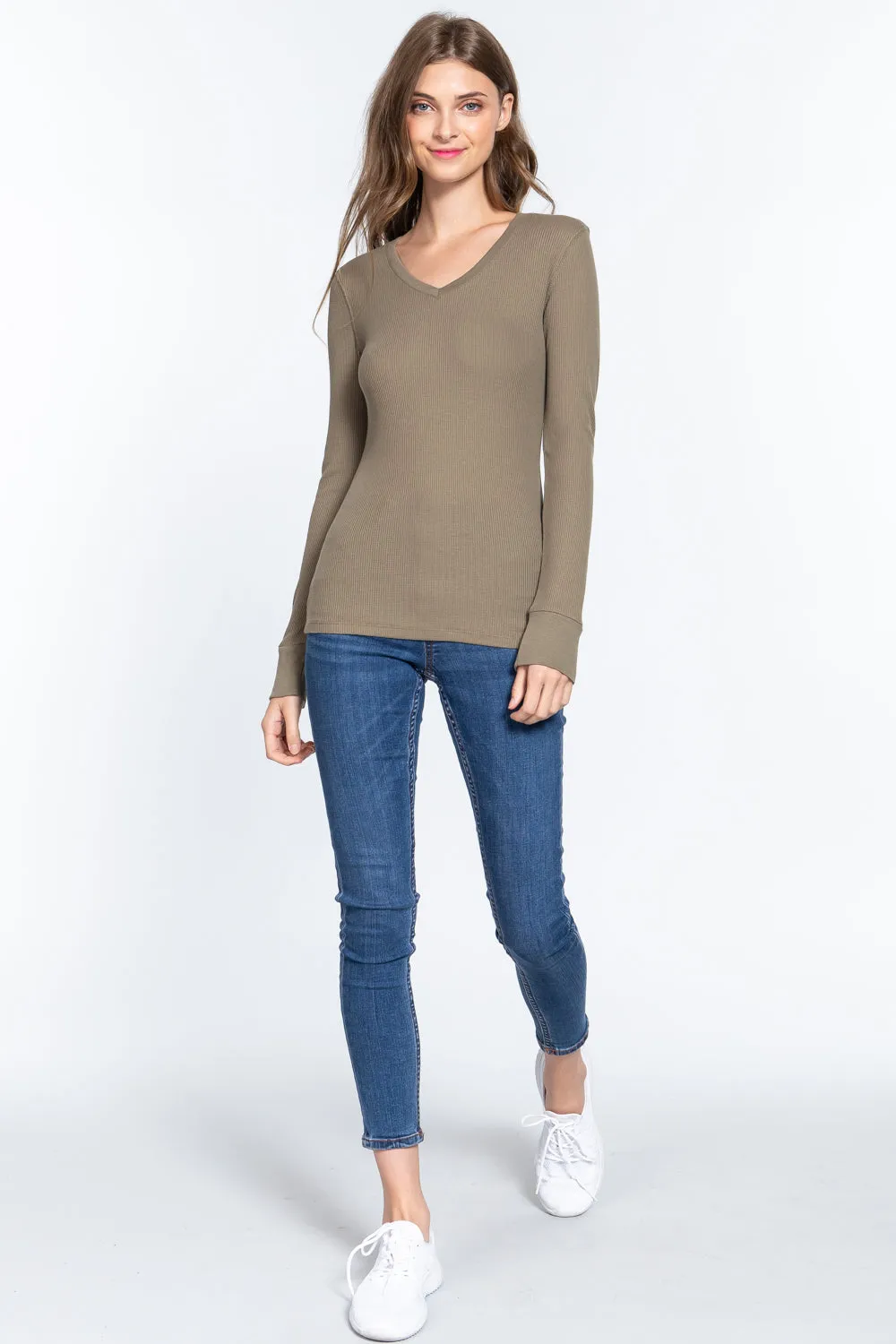 Long Slv V-neck Thermal Top - 16 colors