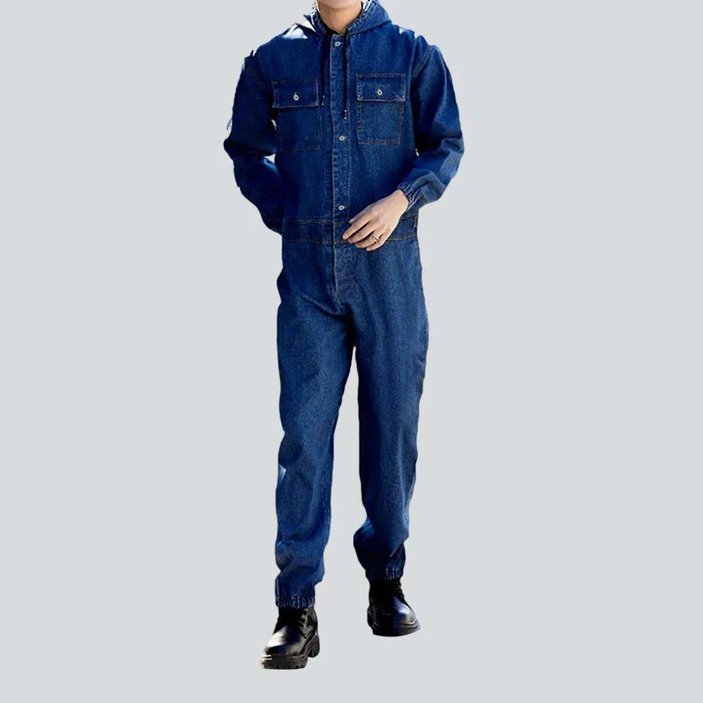 Loose fit men's denim jumpsuit