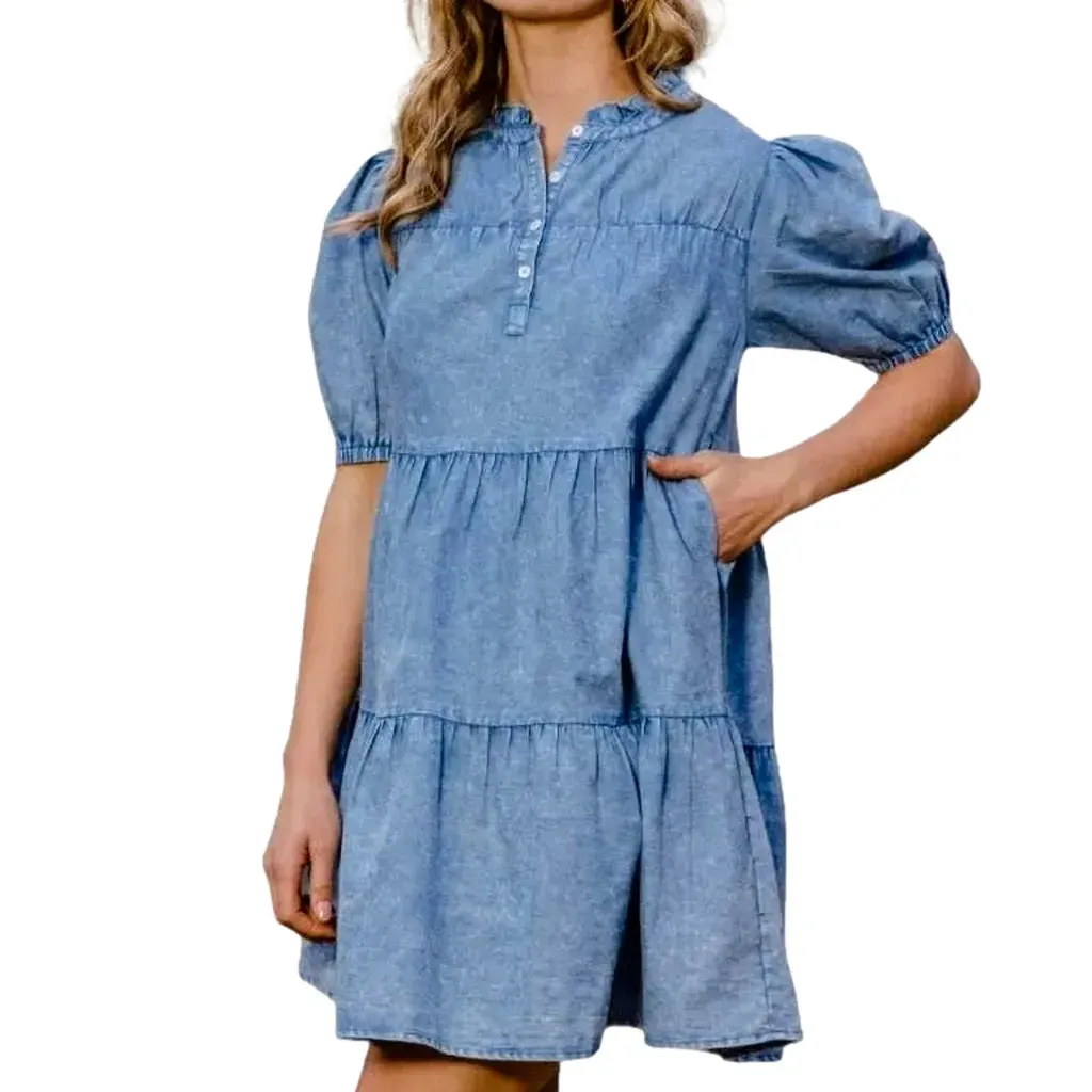 Loose tiered denim dress