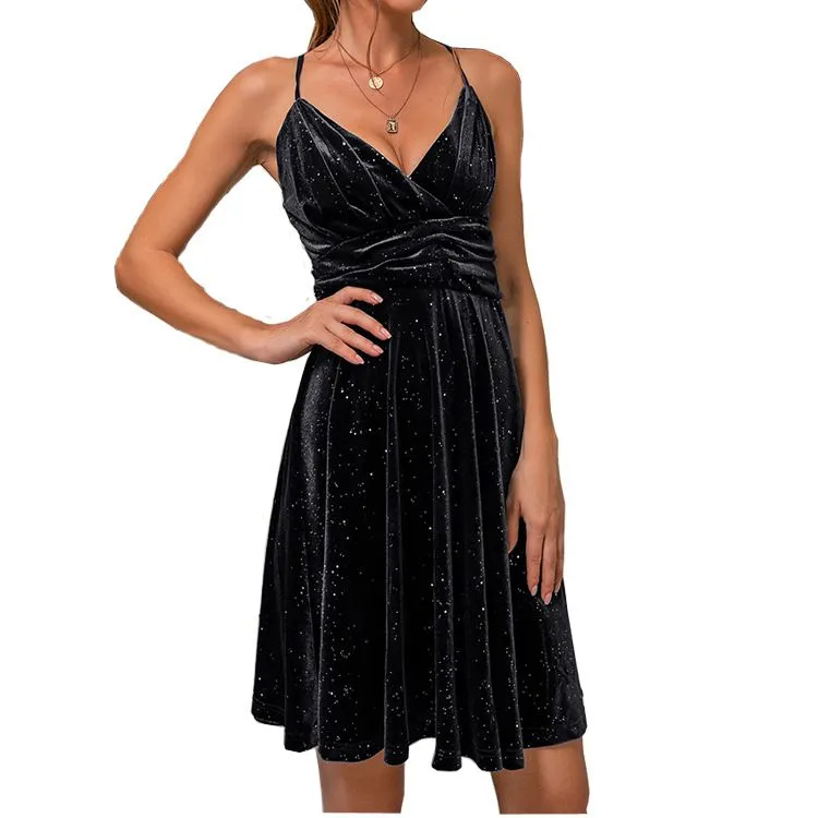 Luxe Sequin Polka Twisted Cross Wrap Velvet Midi Dress