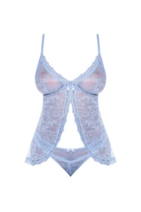 Magic Silk Ooh La Lace Babydoll & Split-Crotch Panty Set Periwinkle