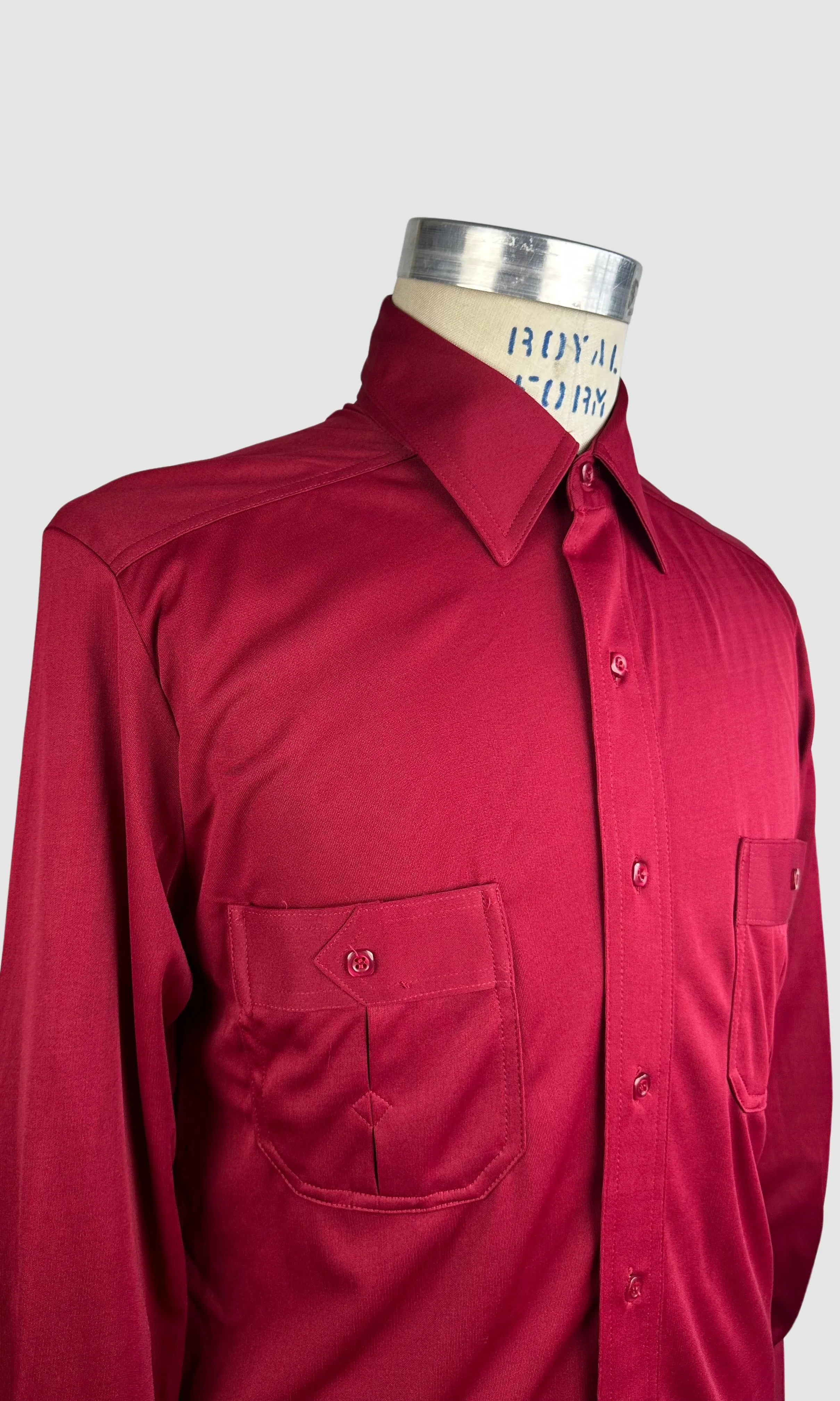 MARTINI 70s Deadstock Red Polyester Disco Shirt • Medium