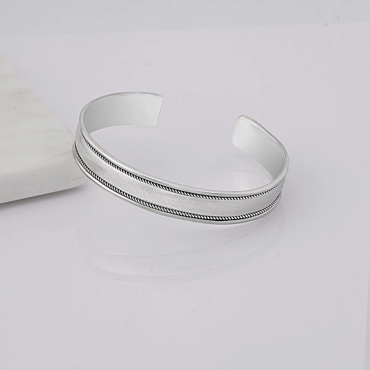 Men's Silver Bangle | Handmade Milgrain Bangle 925 Sterling Silver