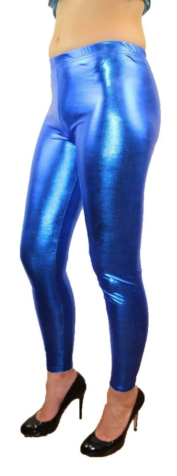 Metallic Leggings Shiny Neon Stretch Sexy Party Costume Fancy Dress Silver Gold