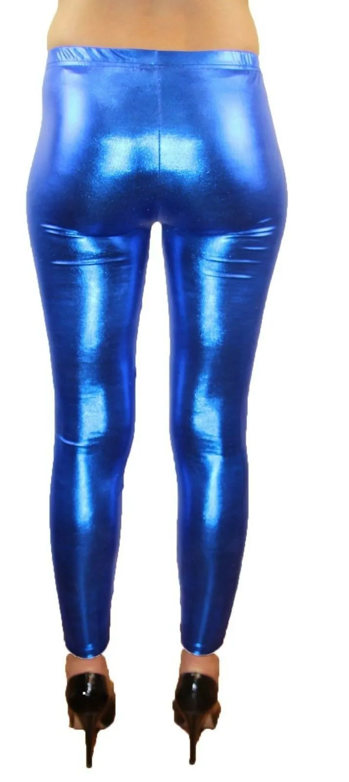 Metallic Leggings Shiny Neon Stretch Sexy Party Costume Fancy Dress Silver Gold