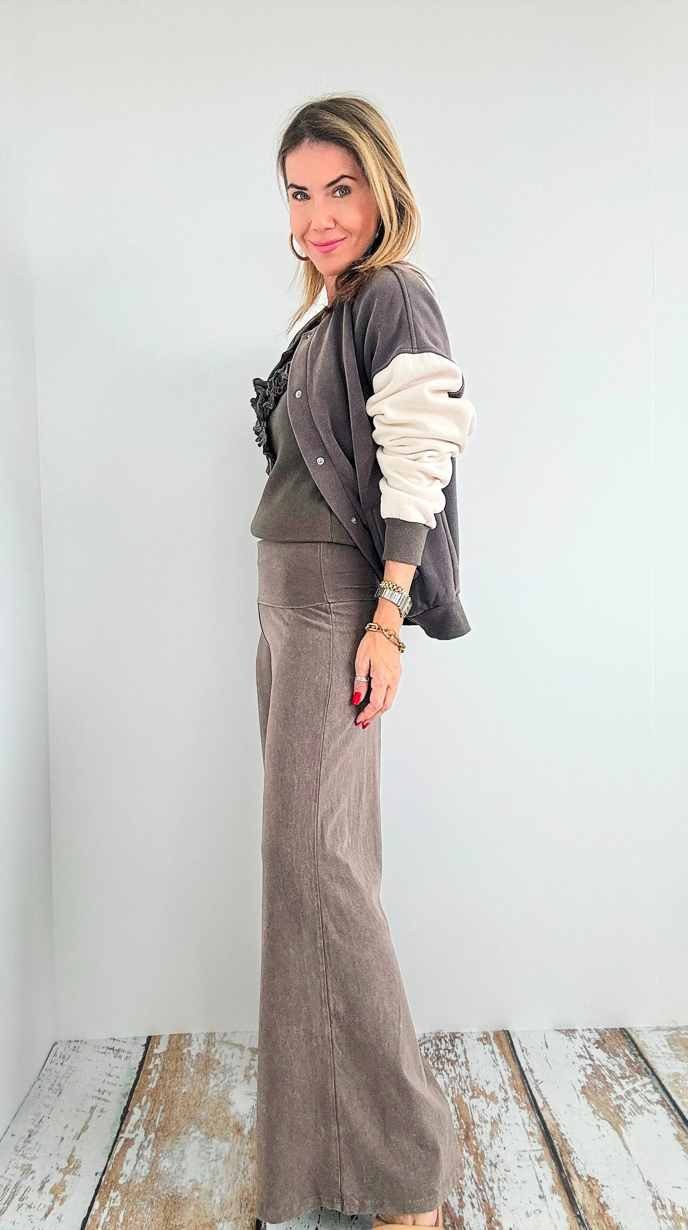 Mineral Wash Wide Leg Pants-Desert Taupe