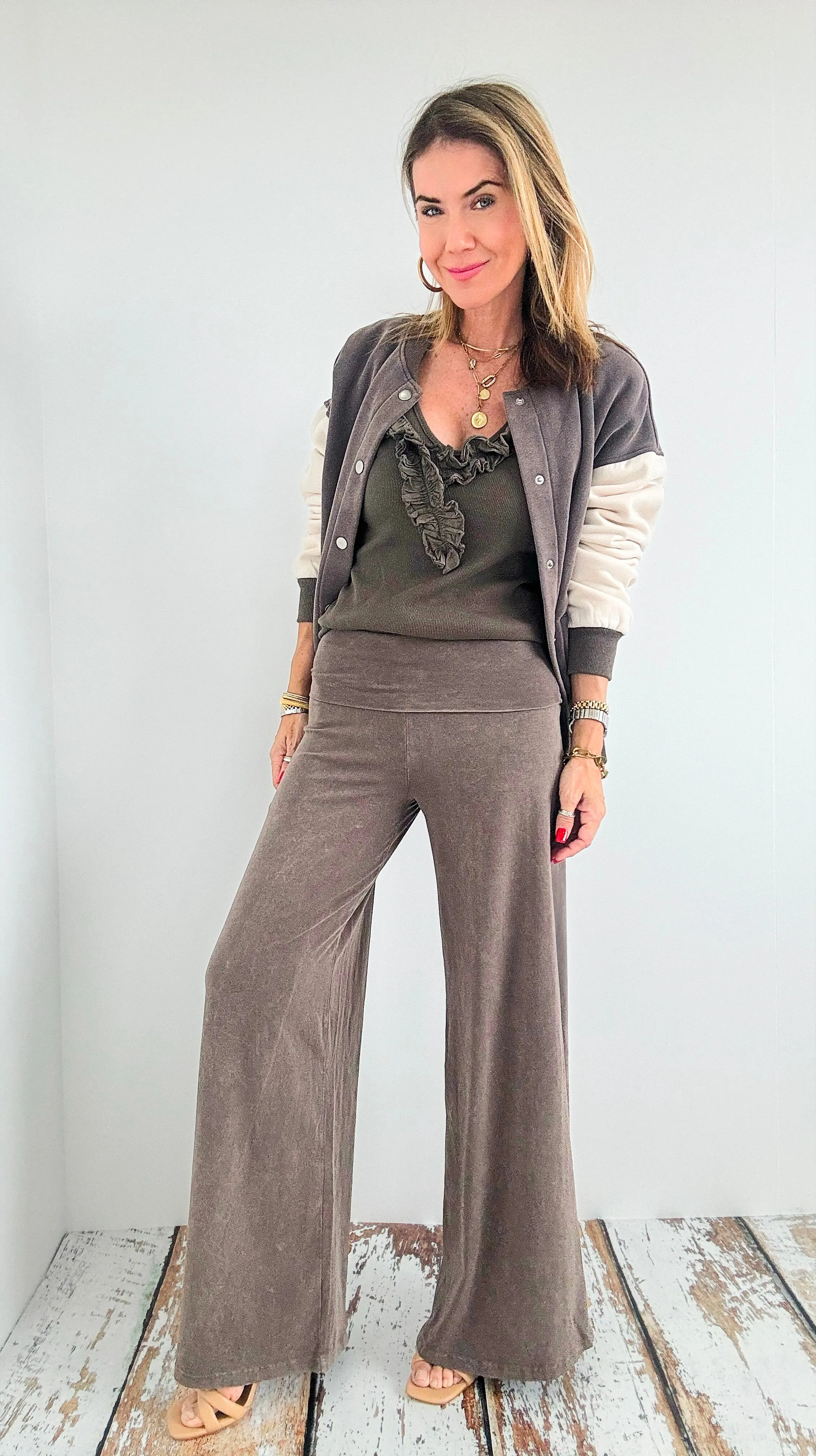 Mineral Wash Wide Leg Pants-Desert Taupe