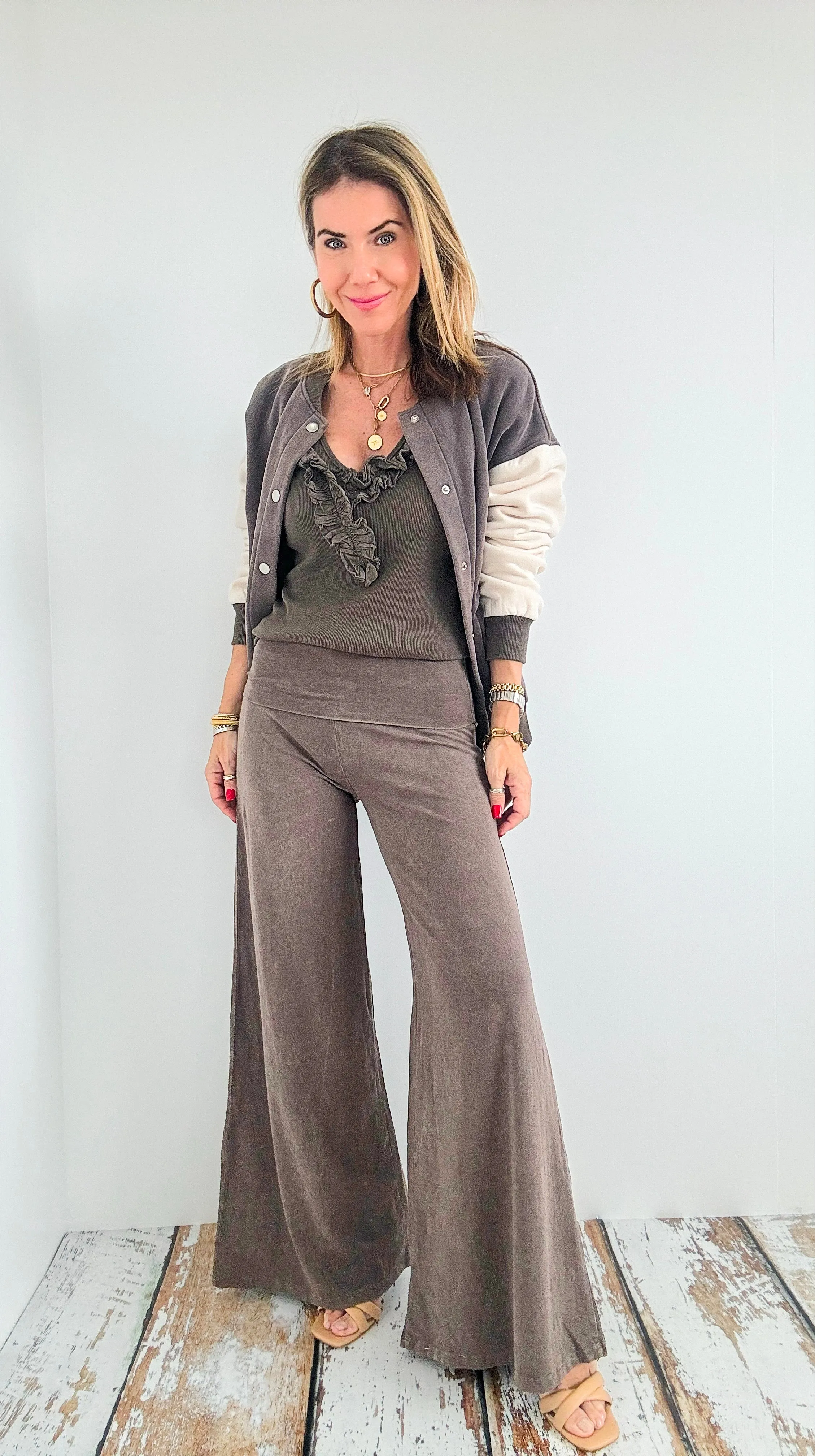 Mineral Wash Wide Leg Pants-Desert Taupe