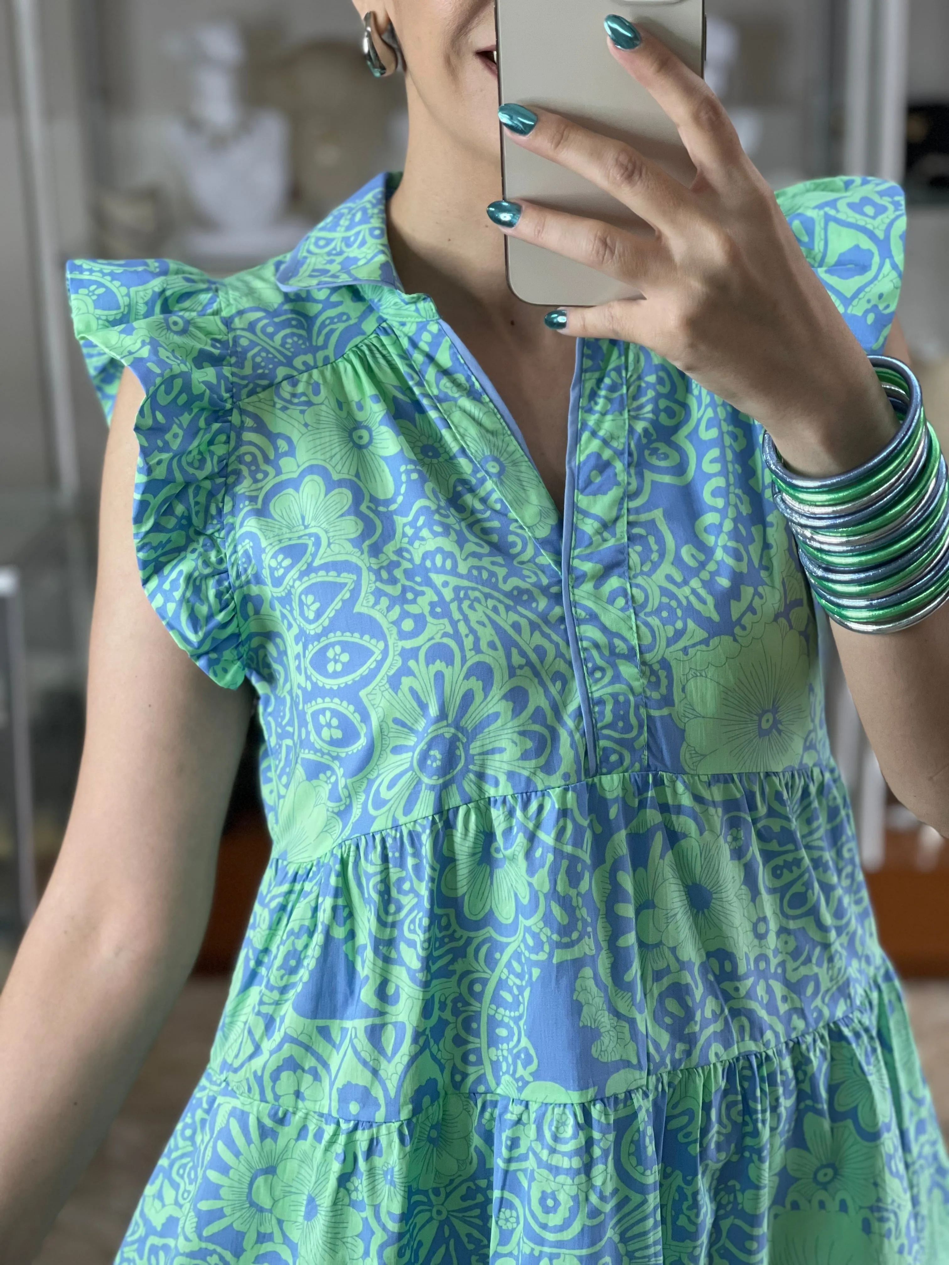 Mint Blue Abstract Print Doll Dress