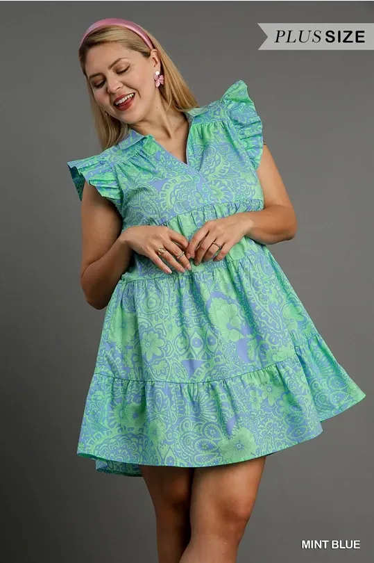 Mint Blue Abstract Print Doll Dress