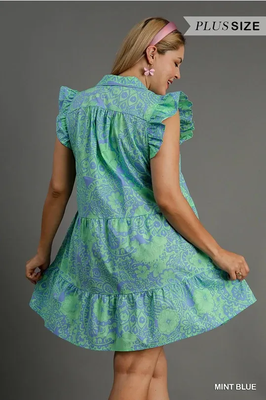 Mint Blue Abstract Print Doll Dress