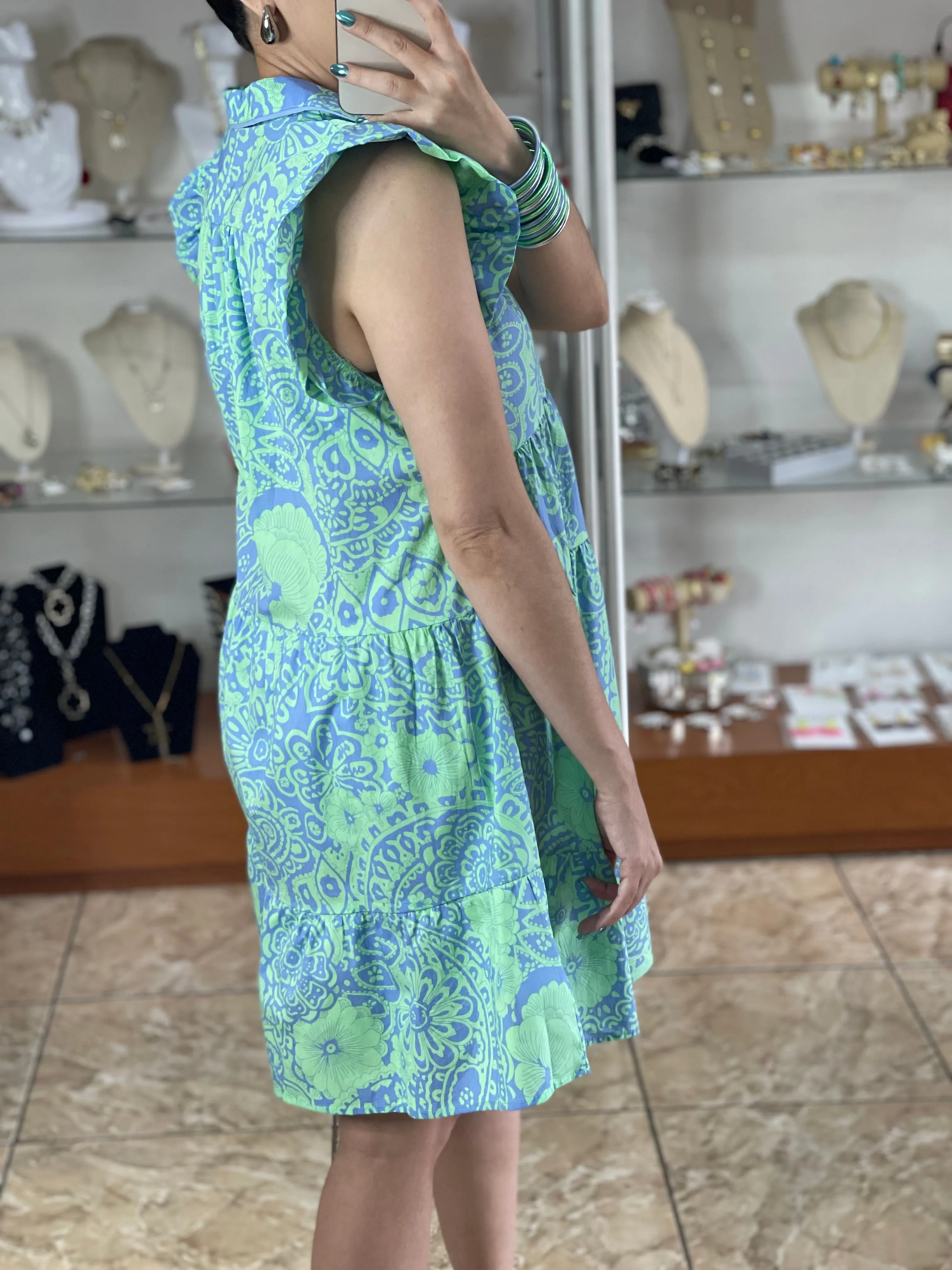 Mint Blue Abstract Print Doll Dress