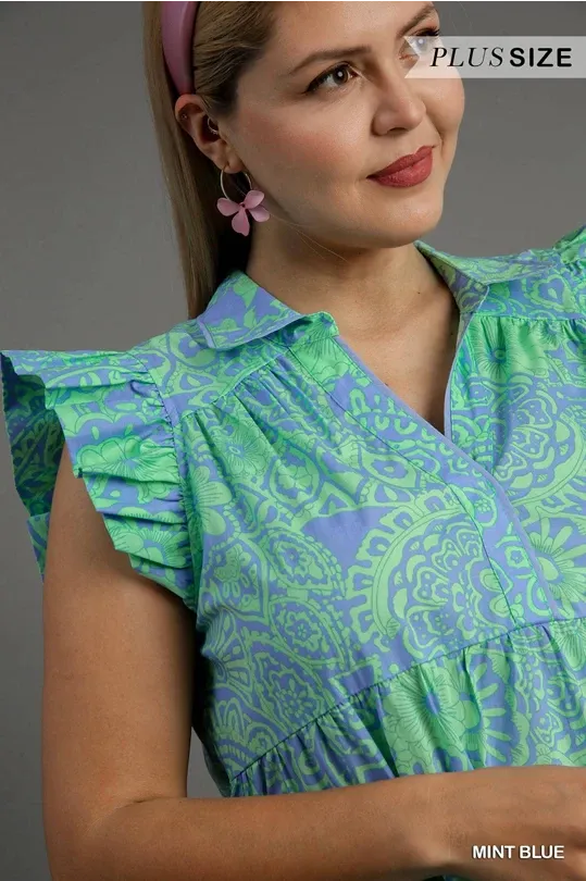 Mint Blue Abstract Print Doll Dress