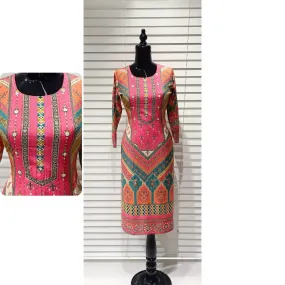 Multicolor Geometric Print Kurti with Mirror Work