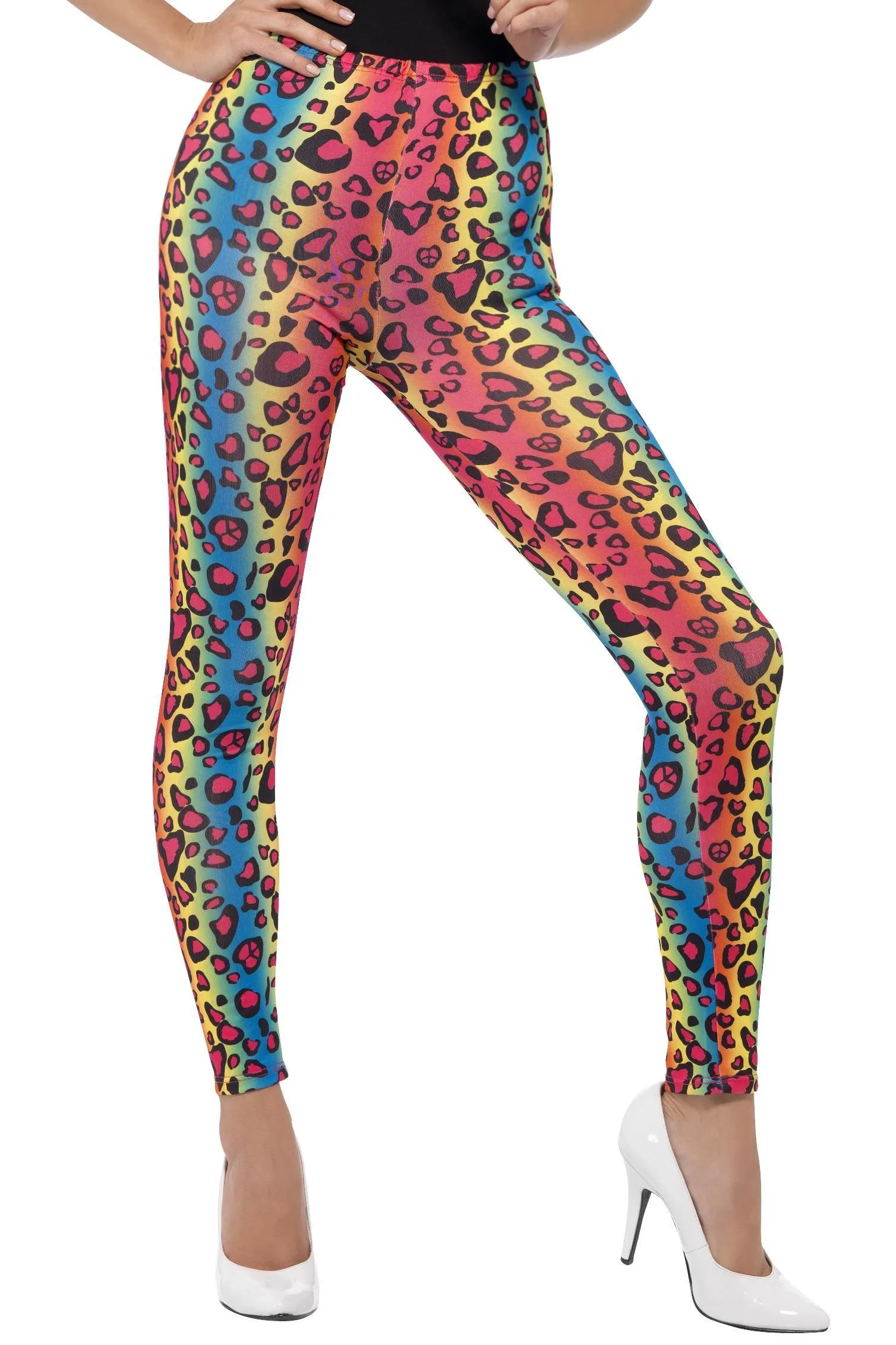 Neon Leopard Print Leggings, Multi-Coloured