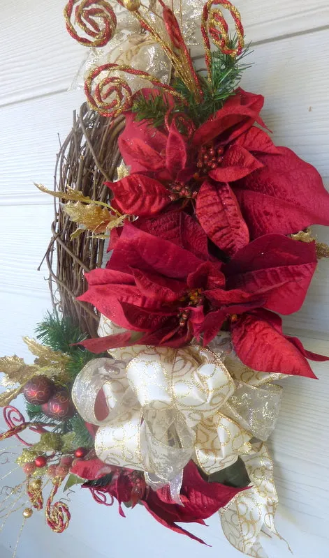 Oval Christmas Wreath, Burgundy and Gold Wreaths