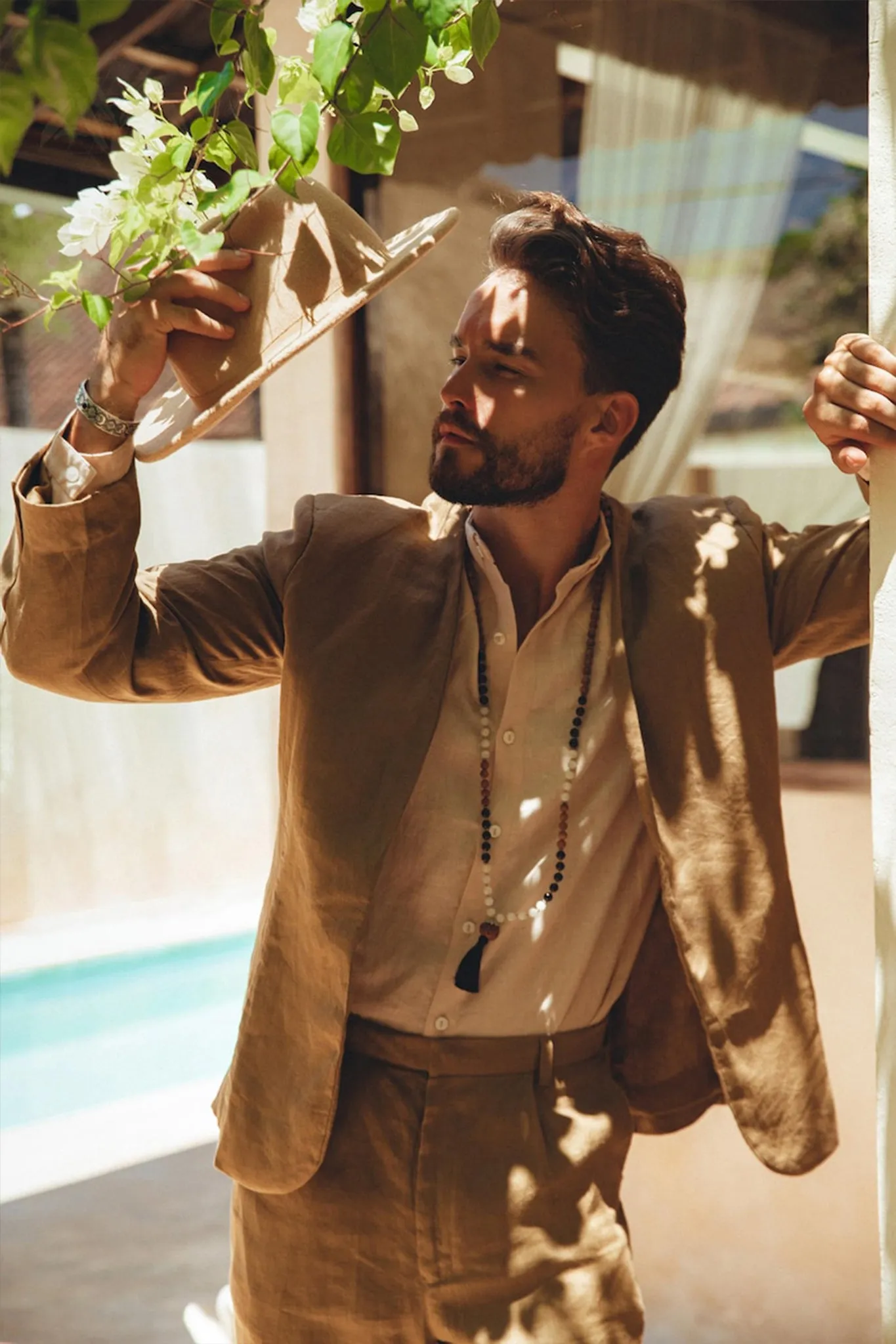 Pale Pink Linen Classic Minimalist Shirt for Men