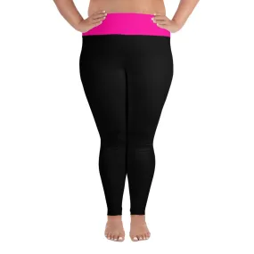 Plus Size Leggings Black and Neon Pink