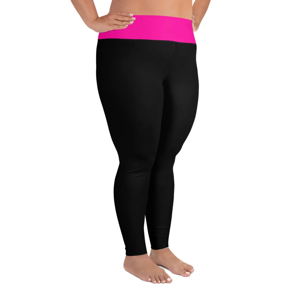 Plus Size Leggings Black and Neon Pink