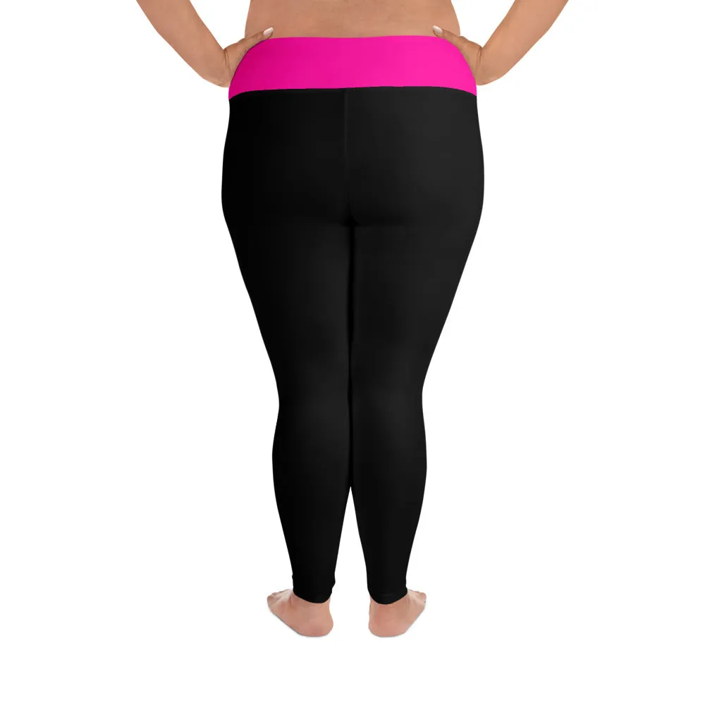 Plus Size Leggings Black and Neon Pink