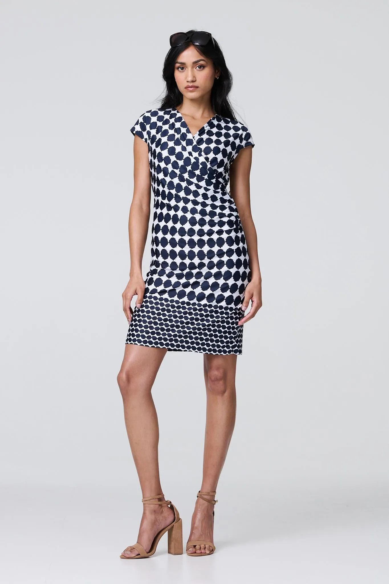 Polka Dot Faux Wrap Shift Dress