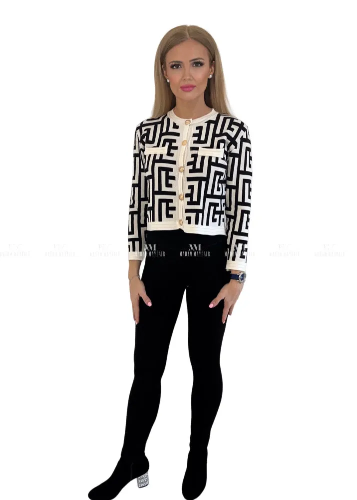 Polly Monochrome Geometric Cardigan