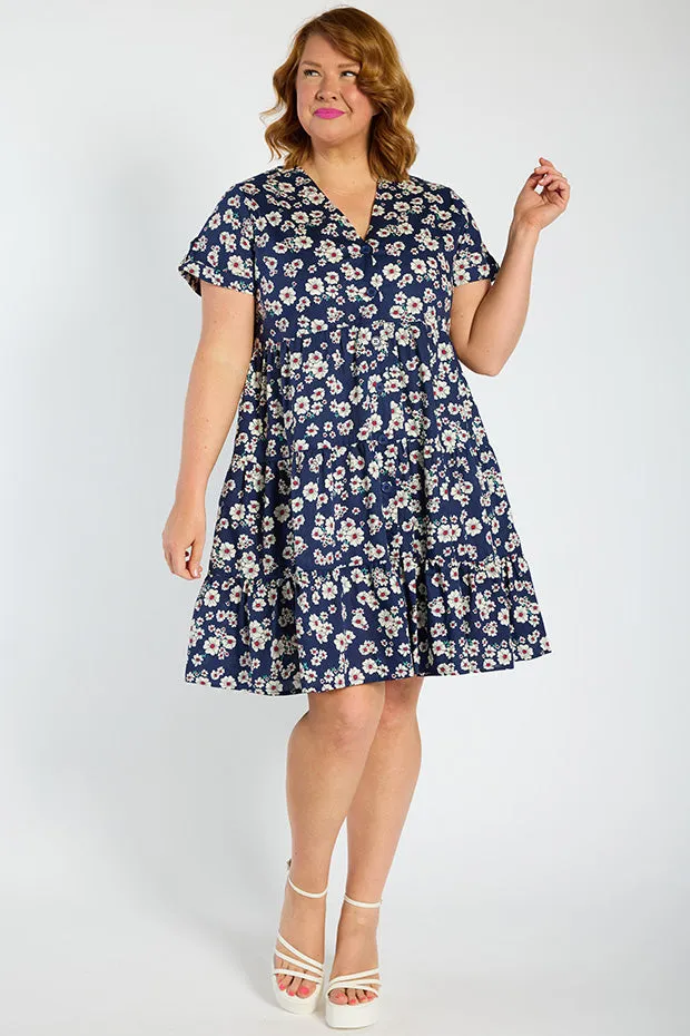 Popping Navy Daisy Dress