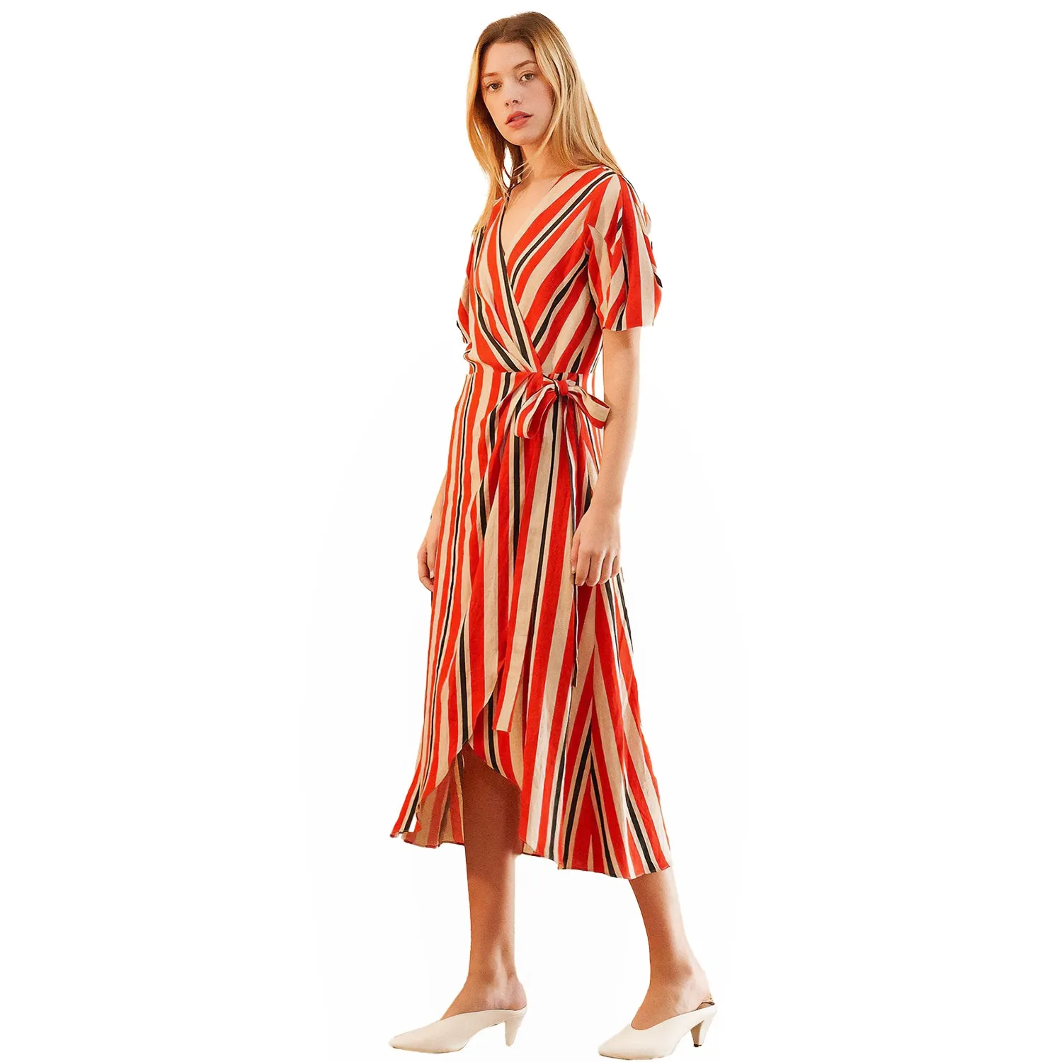 Puff Sleeve Wrap Dress in Poppy Multi