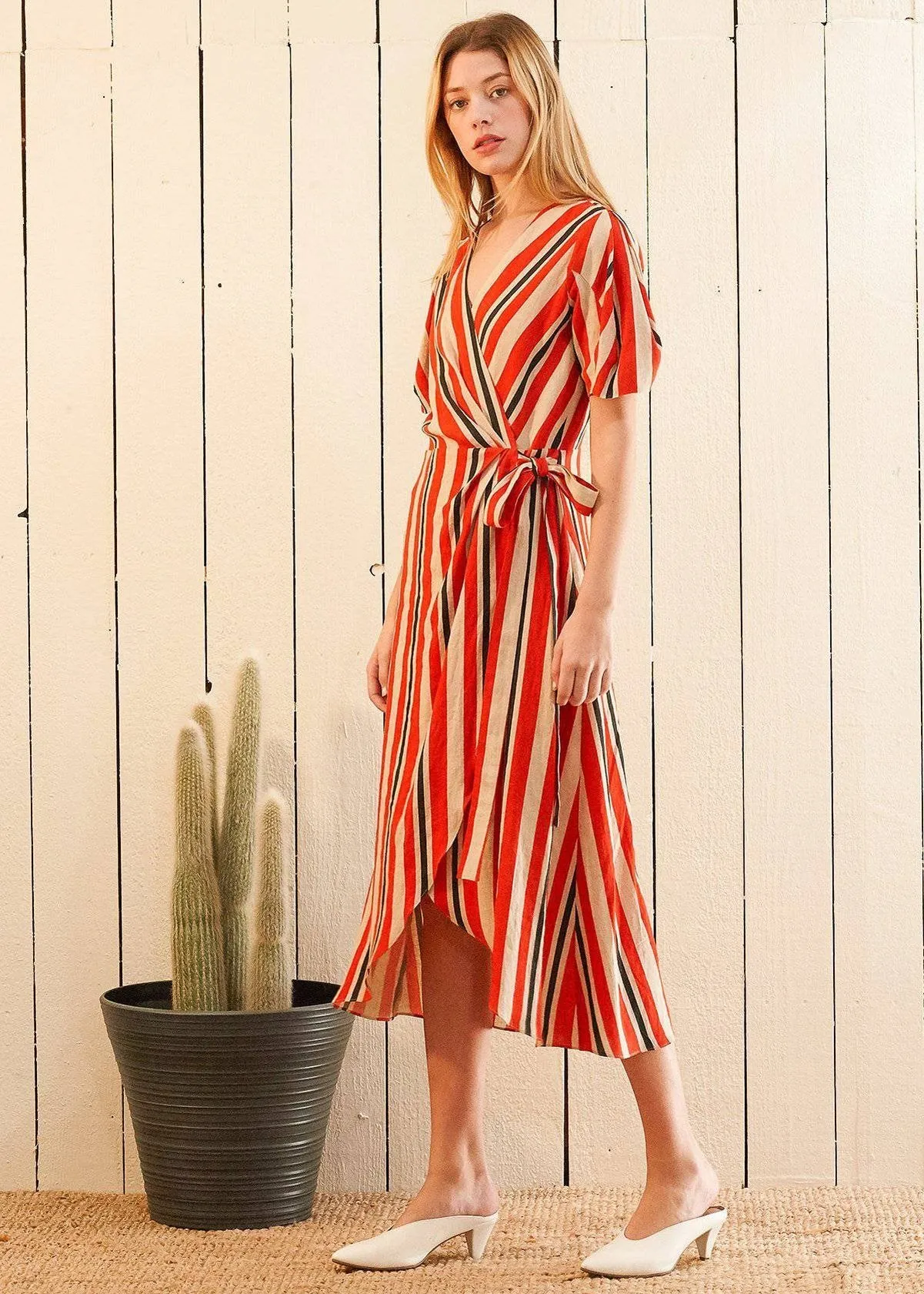 Puff Sleeve Wrap Dress in Poppy Multi