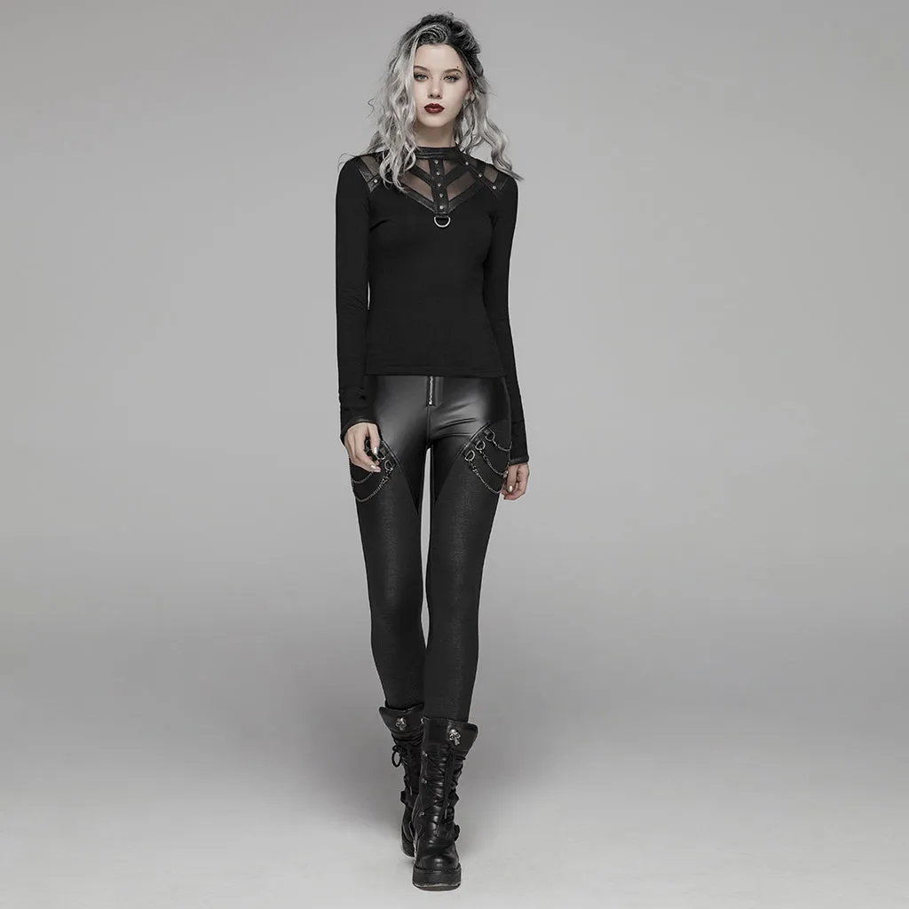 Punk Black Leather Elestic Leggings