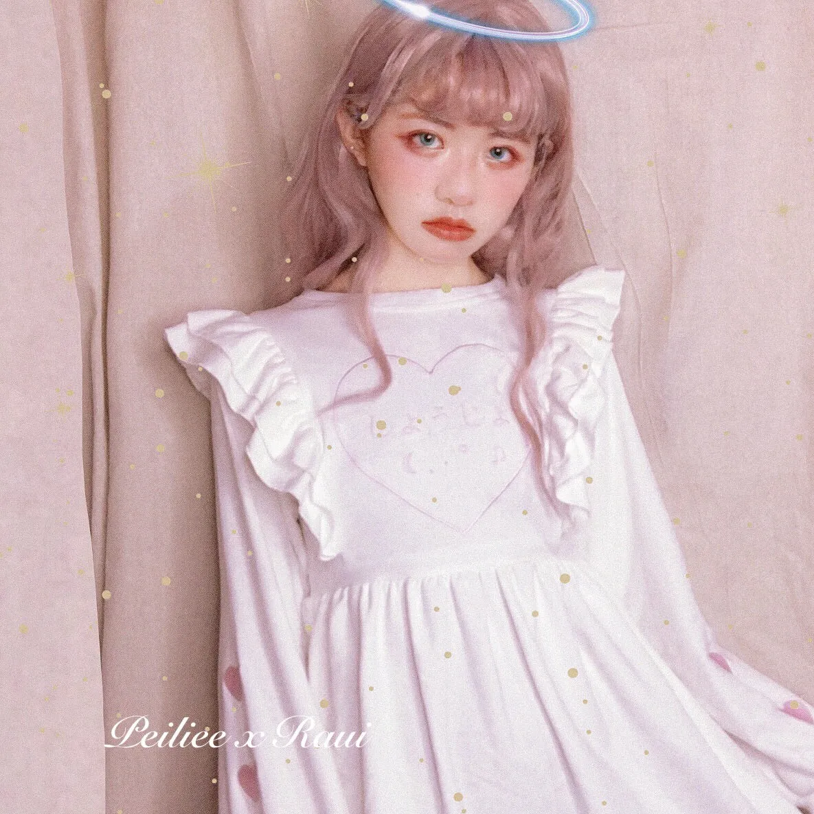 [Raui Design] Cotton Candy Met Peach Mousse Long Sleeve babydoll dress