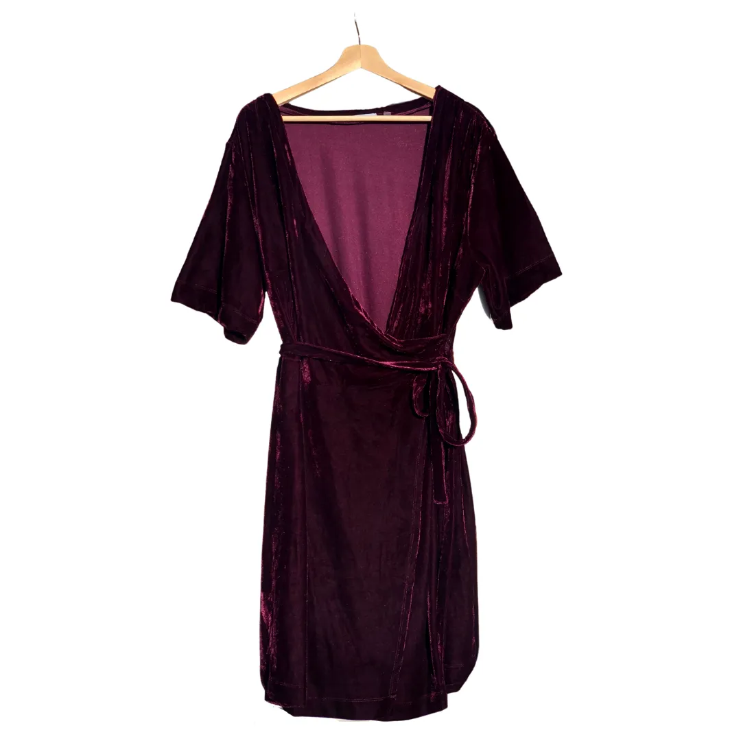 red crushed velvet wrap dress - 2x