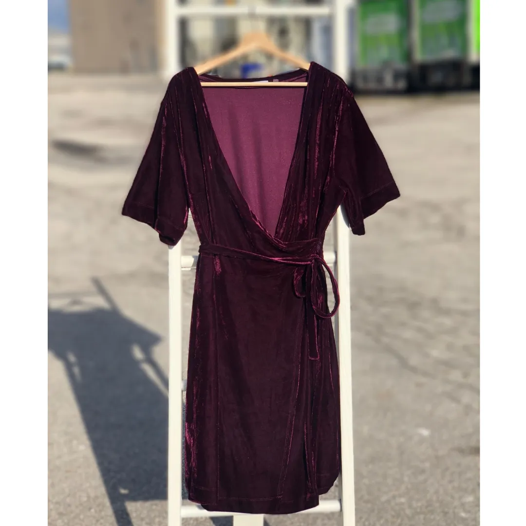 red crushed velvet wrap dress - 2x