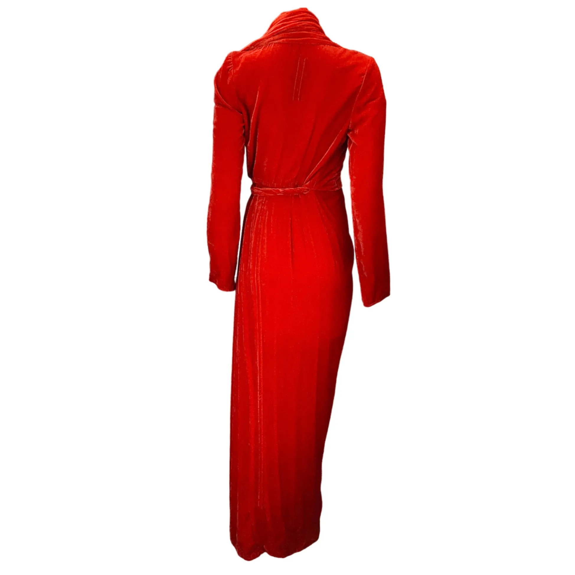 Rick Owens Cardinal Red 2019 Long Sleeved Velvet Wrap Gown / Dress