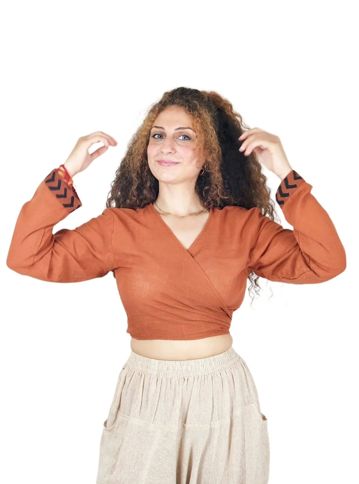 Rust Long Sleeve Wrap Top