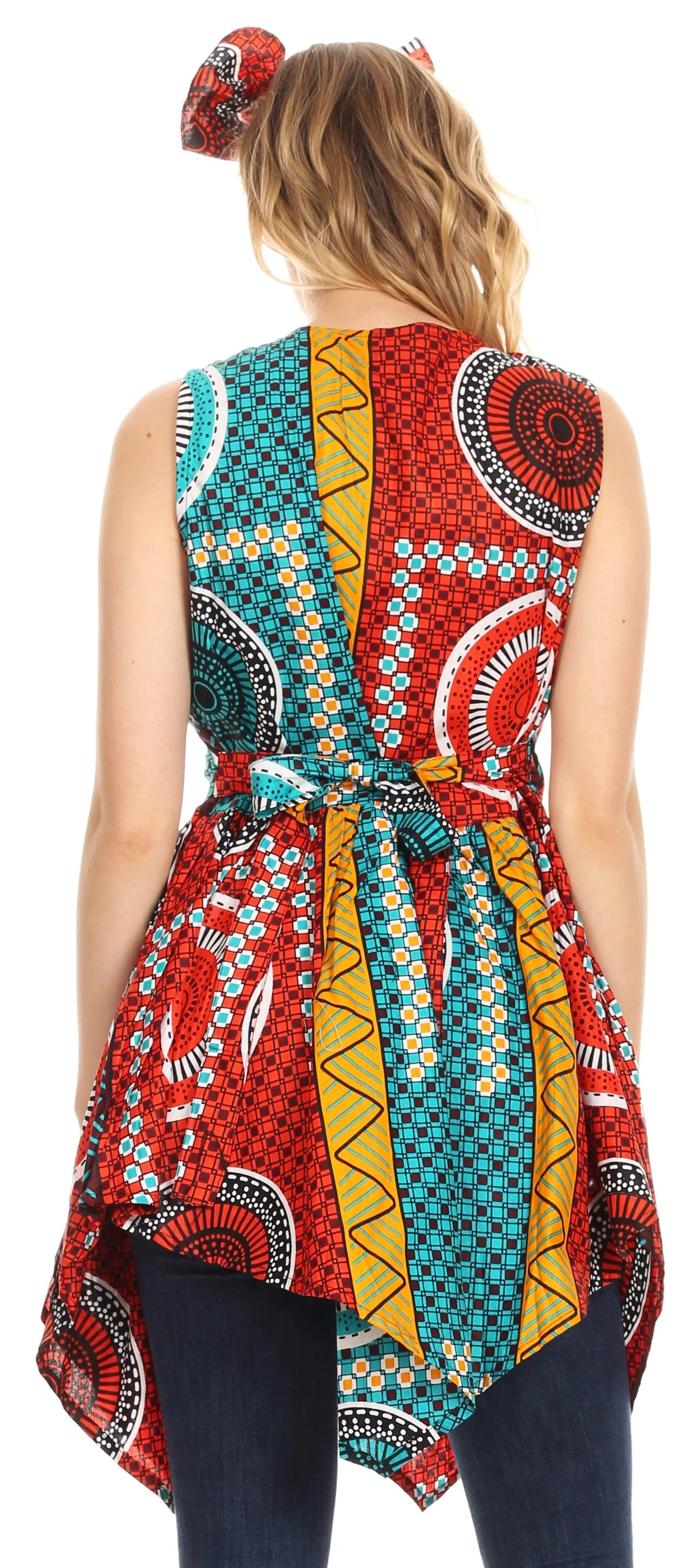 Sakkas Vale Womens African Ankara Sleeveless Short Cocktail Wrap Dress with Pocket