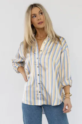 Seona Blue Stripe Satin Top