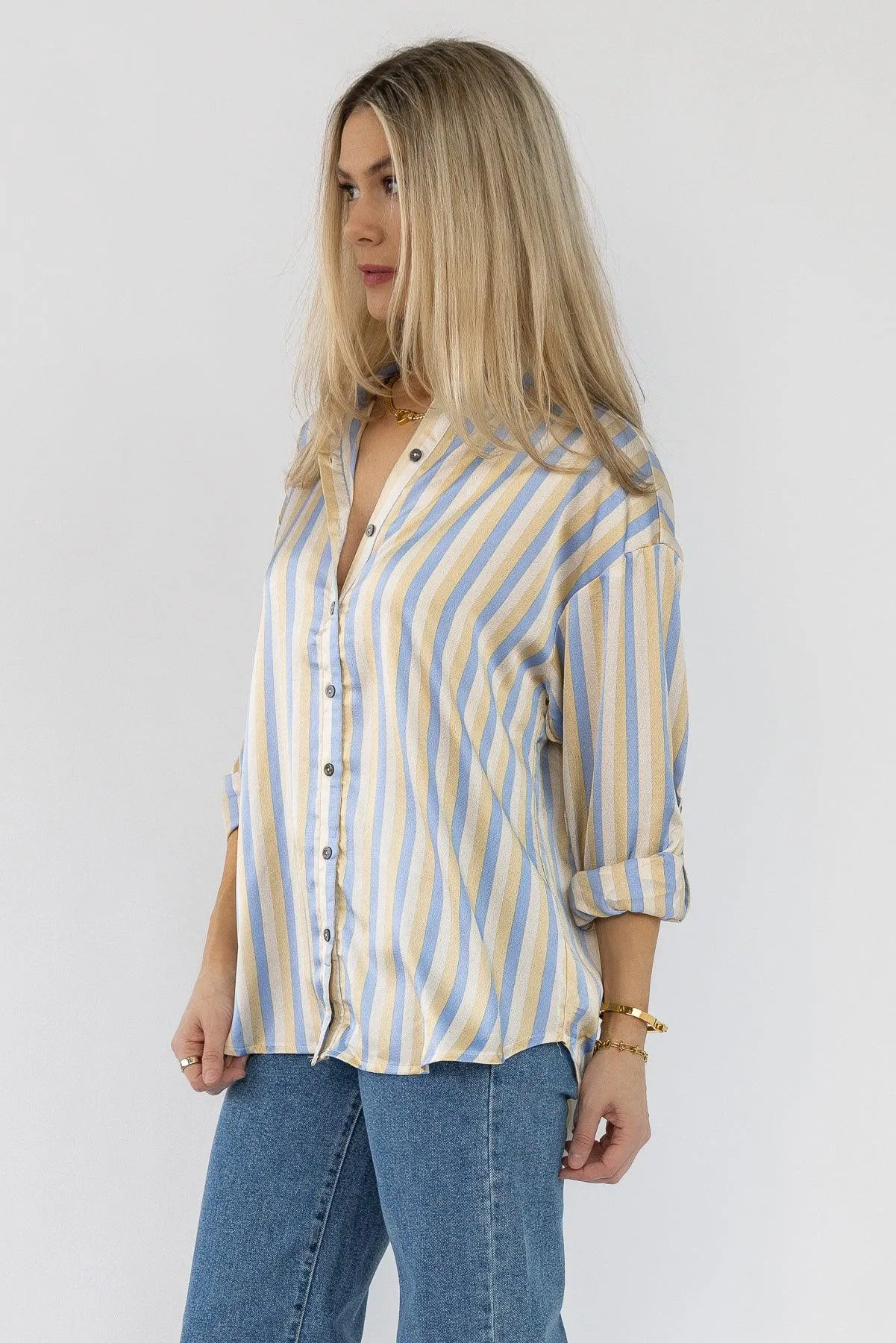 Seona Blue Stripe Satin Top