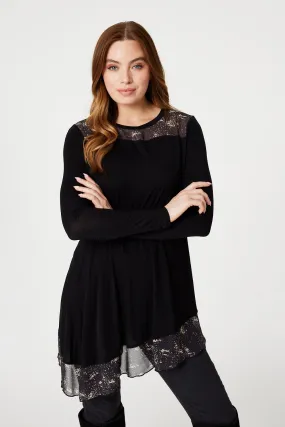 Sheer Detail Asymmetric Tunic Top