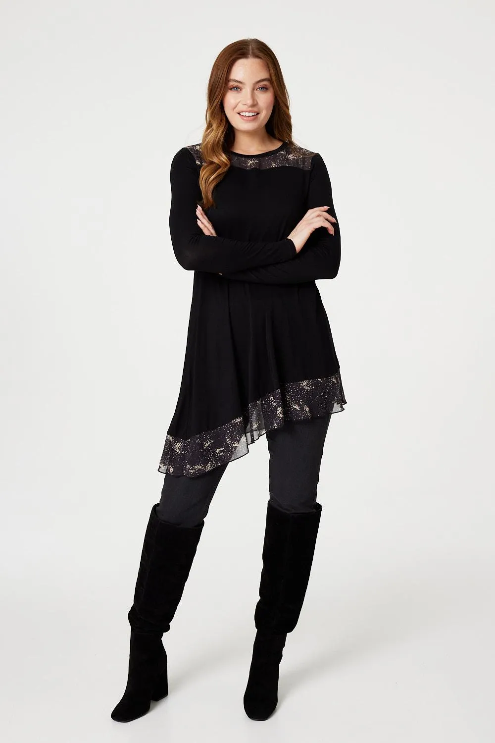 Sheer Detail Asymmetric Tunic Top