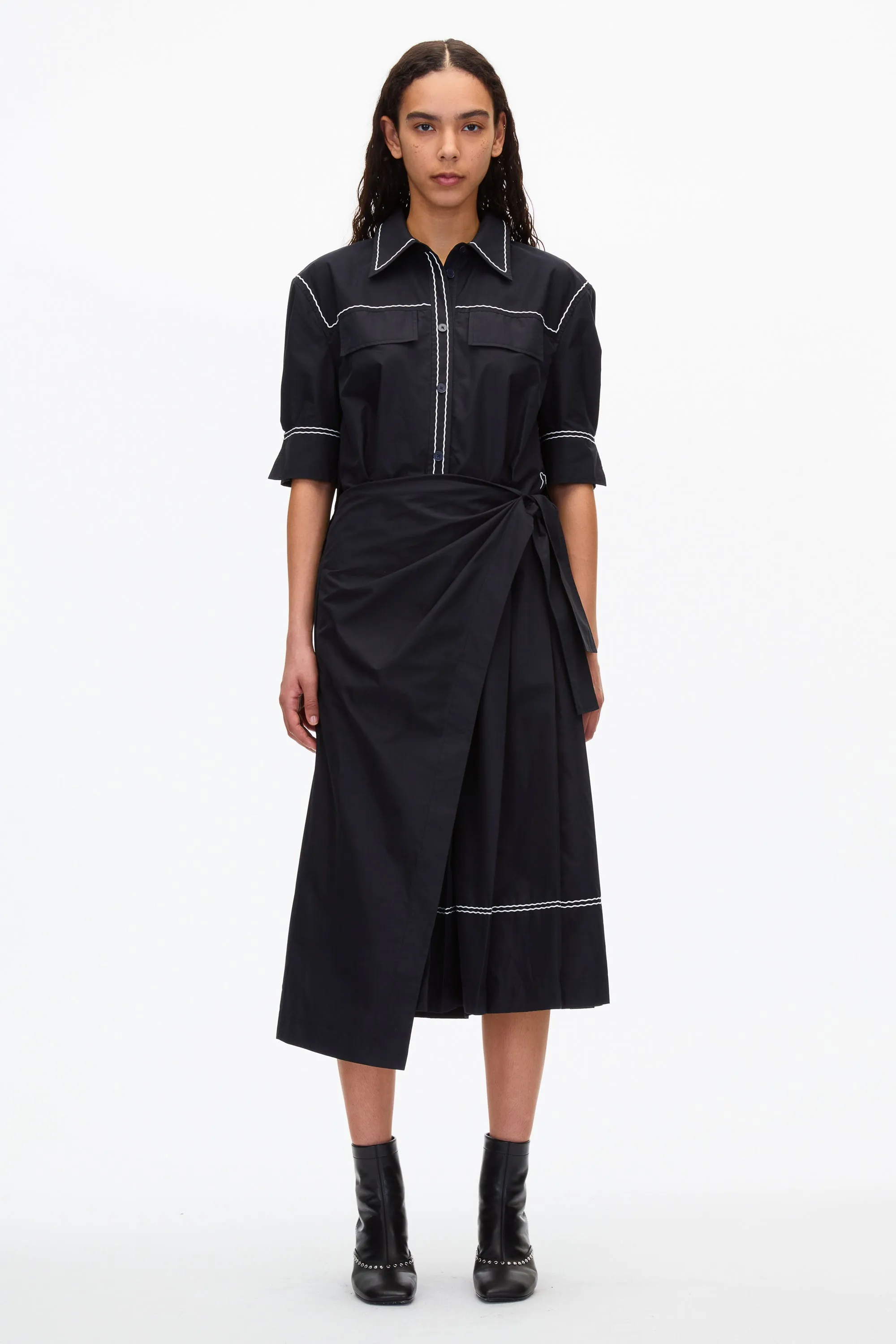 Shirt Dress with Wave Embroidery