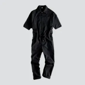 Short-sleeve men's denim jumpsuit