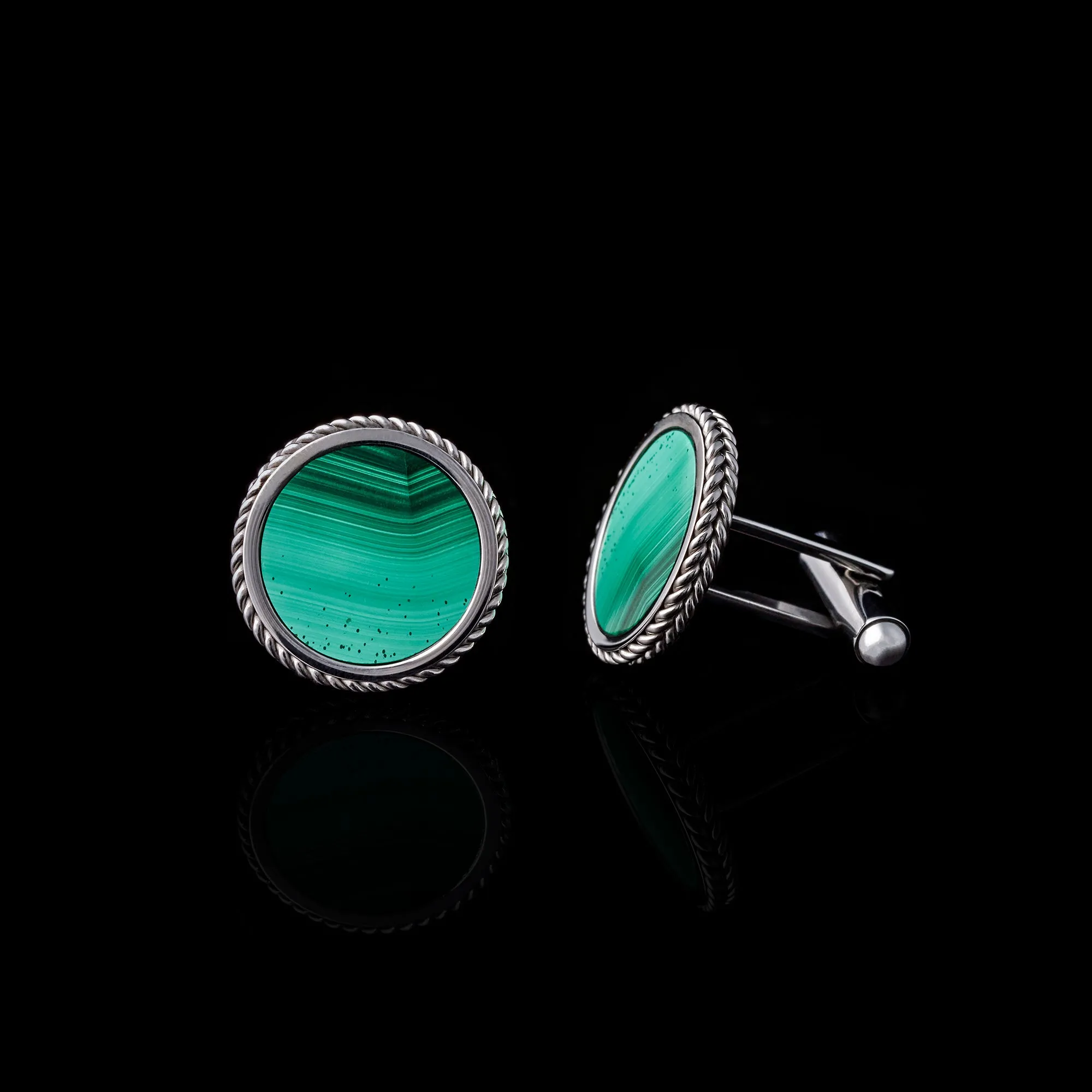 Silver Malachite Leaf Cufflinks