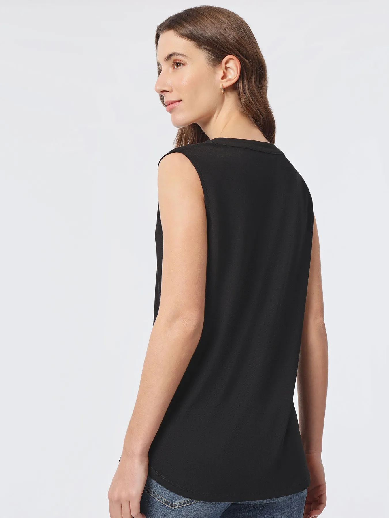 Sleeveless V-Neck Pleat Front Blouse