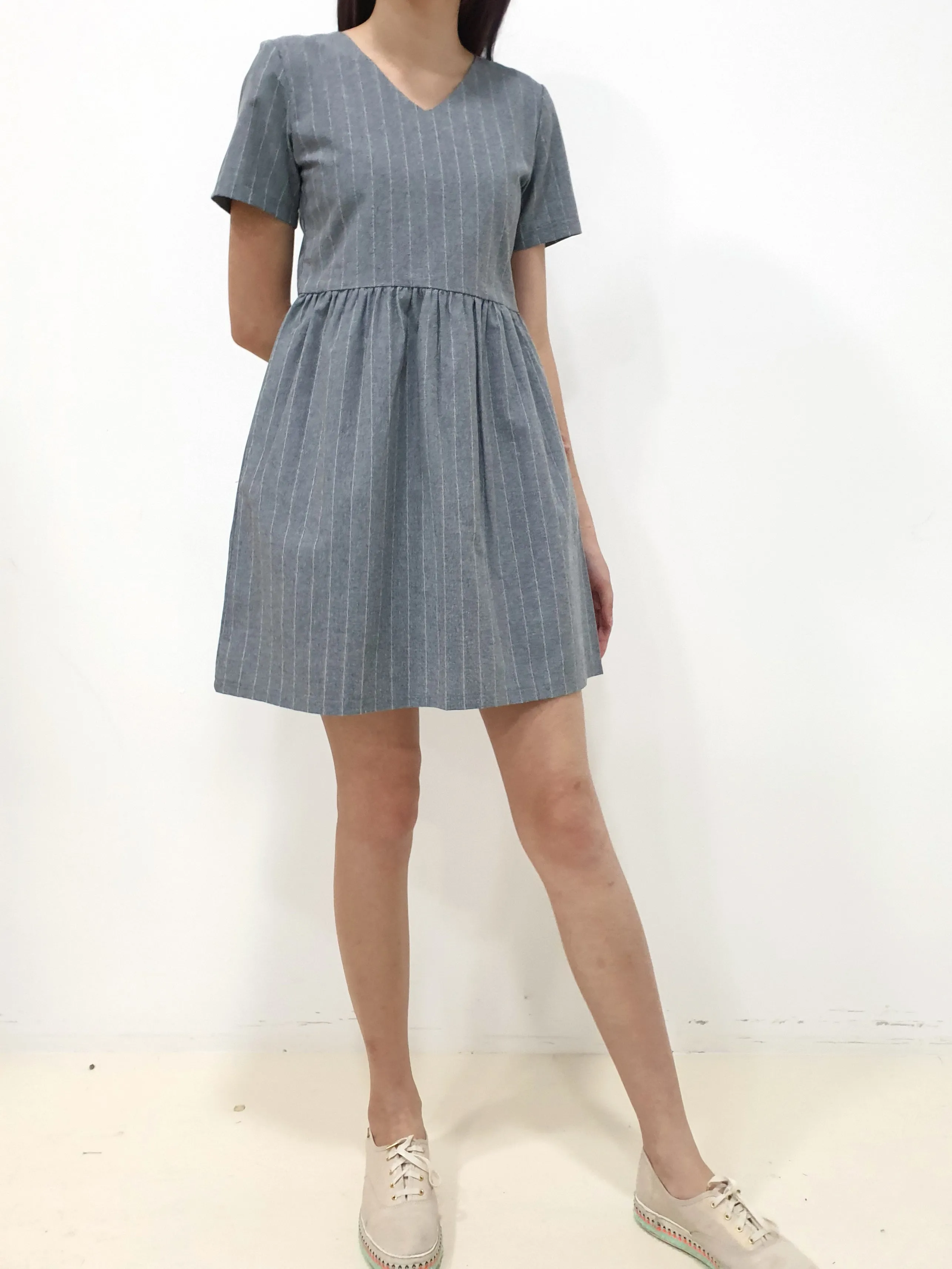 Stripes Babydoll Dress - Grey