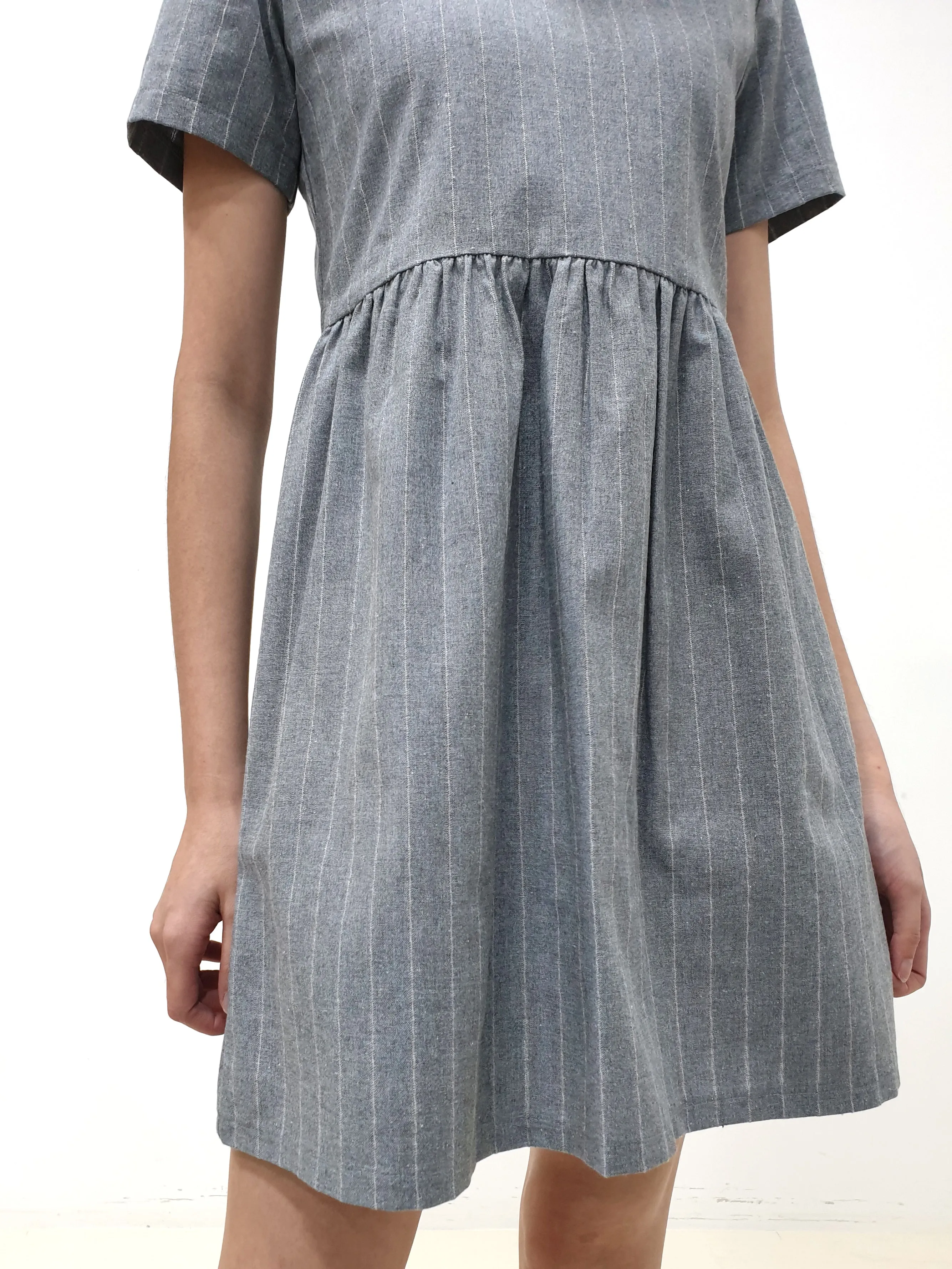 Stripes Babydoll Dress - Grey