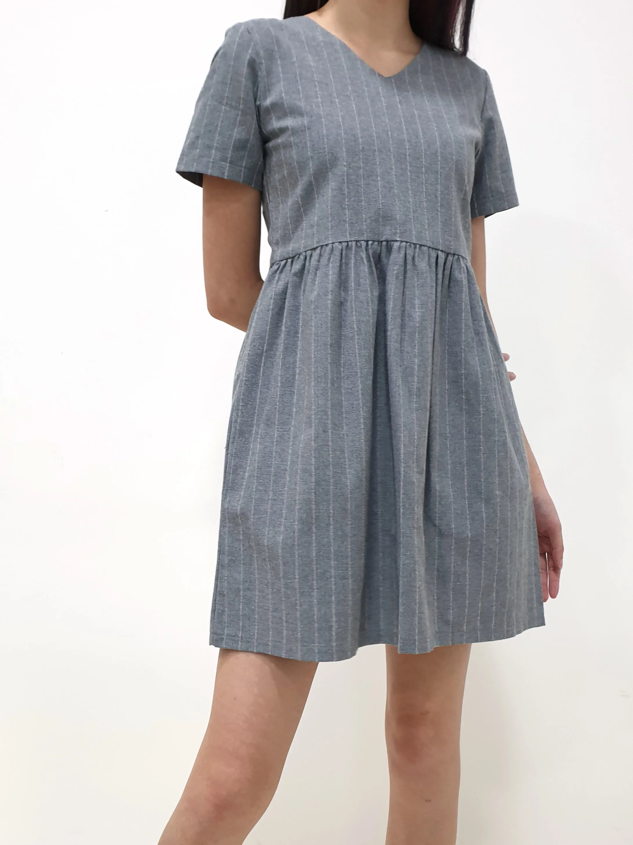 Stripes Babydoll Dress - Grey