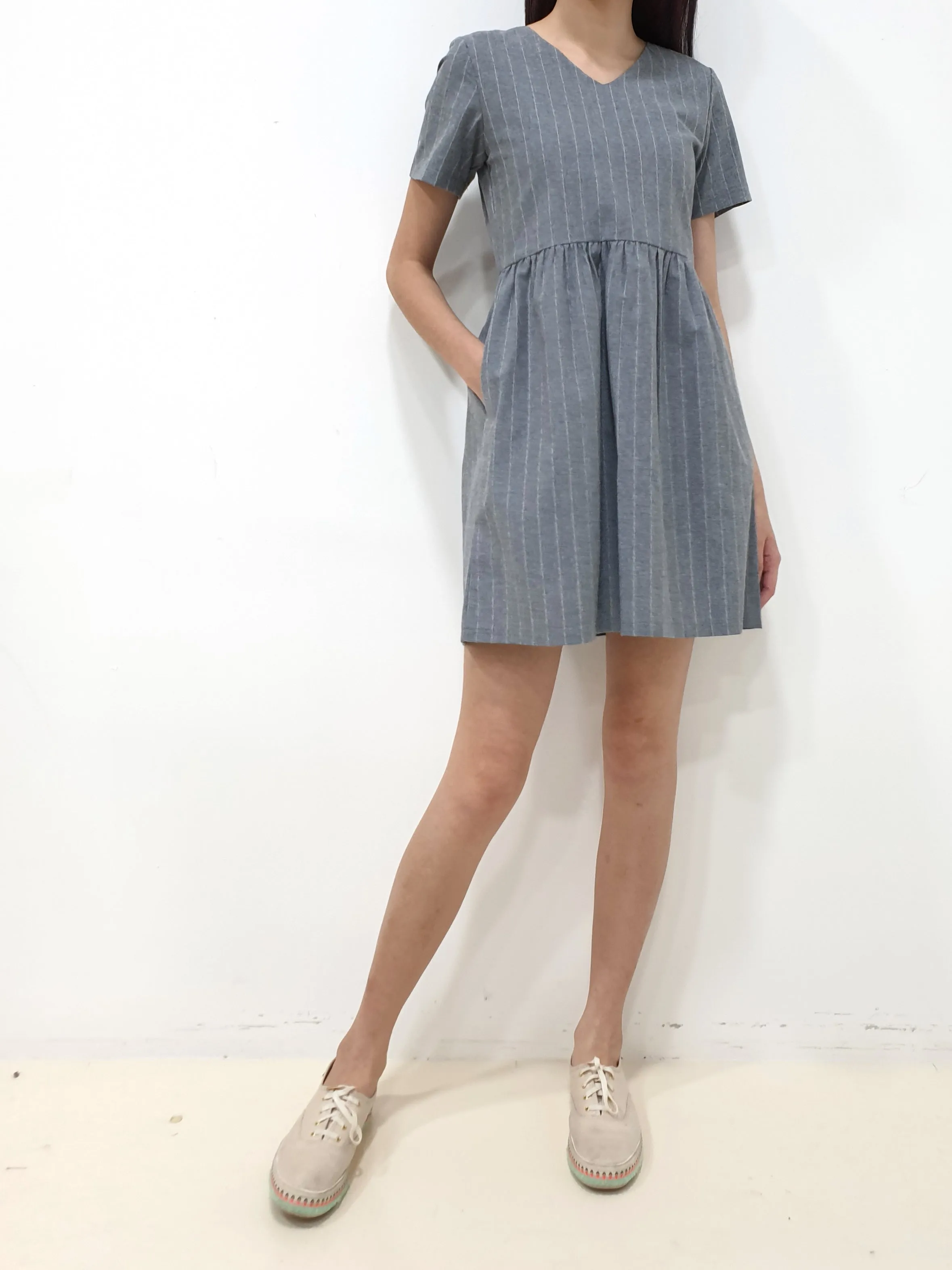 Stripes Babydoll Dress - Grey