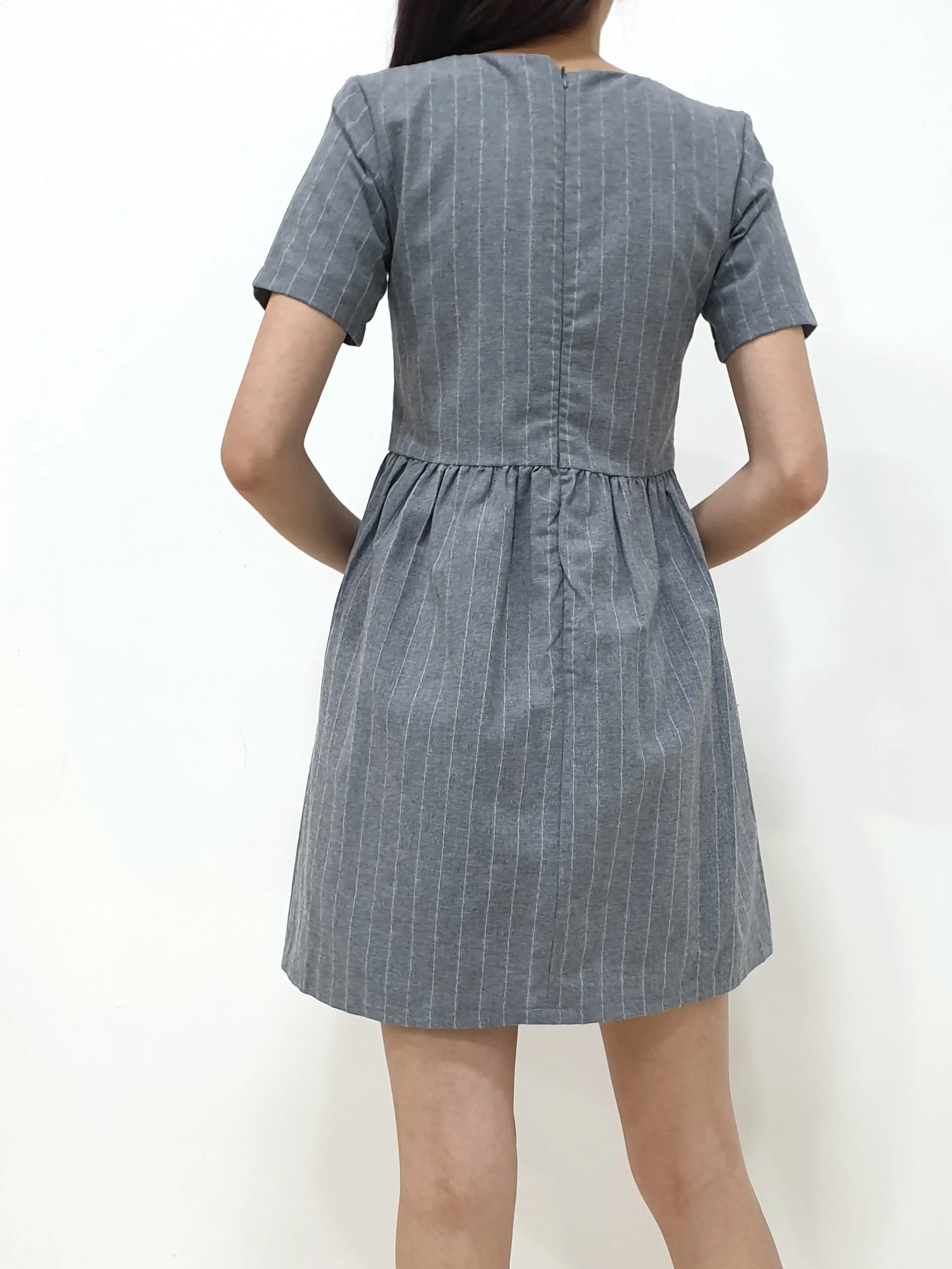 Stripes Babydoll Dress - Grey