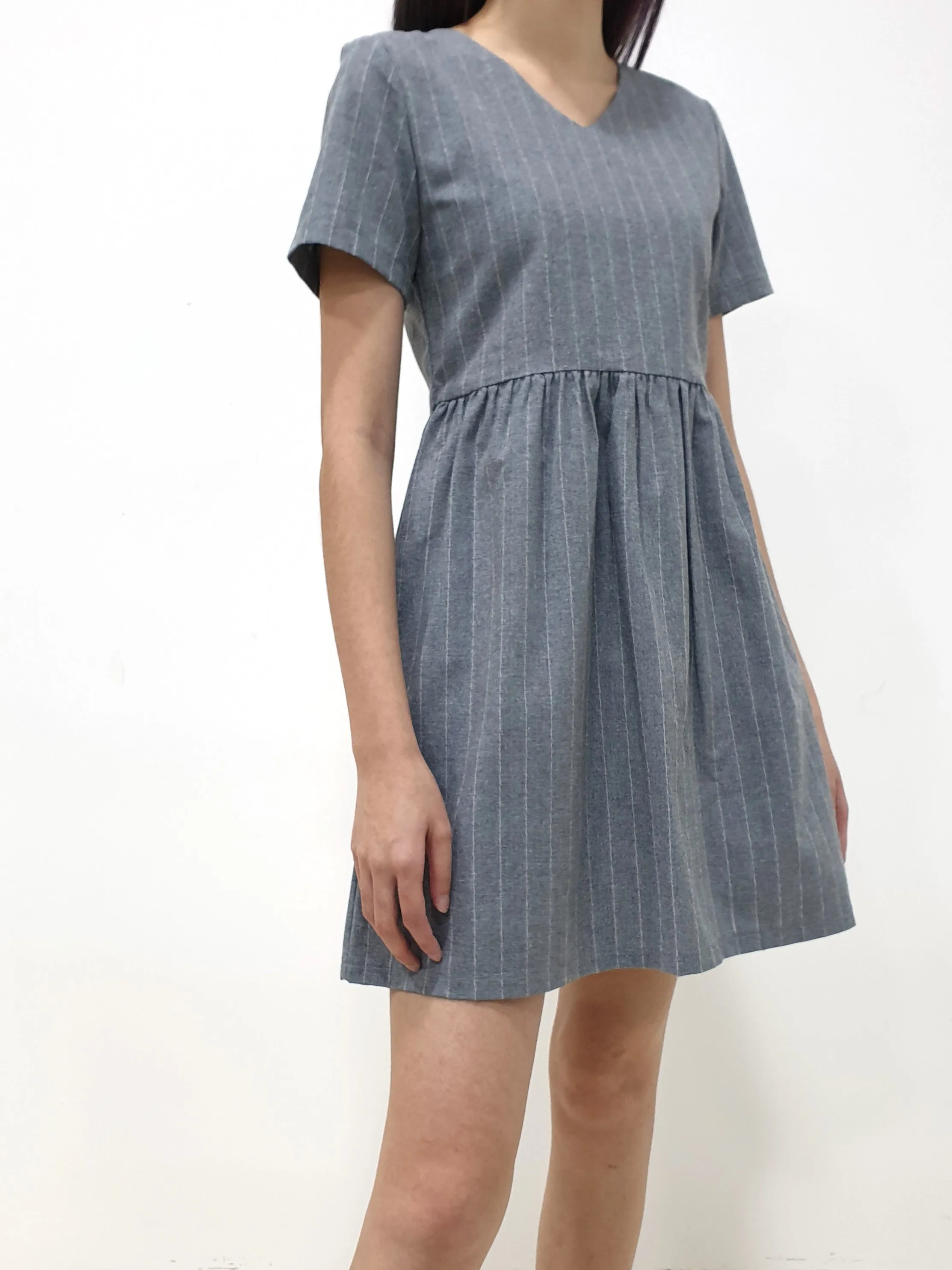 Stripes Babydoll Dress - Grey